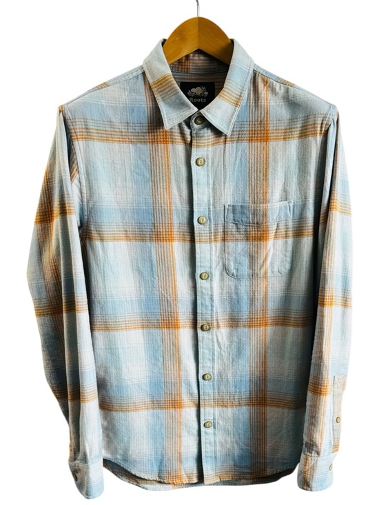 Roots Other - Roots Organic Cotton Flannel Plaid Shirt - Light Blue/Orange - Small